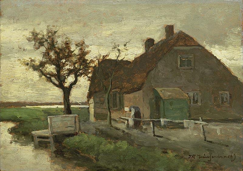 Jan Hendrik Weissenbruch Boerenhuis aan een vaart